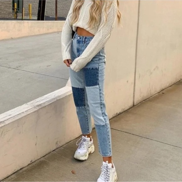 PACSUN Patchwork Denim Mom Jeans - Picture 2 of 7